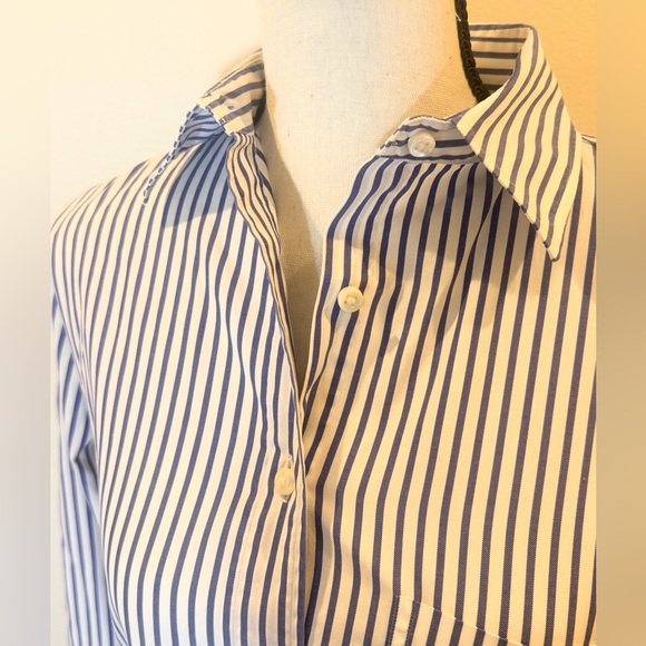 Ann Mashburn Like-New- Small- navy and white striped Boyfriend button down shirt - Picture 3 of 9